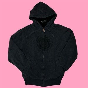 Vintage Y2K Element Skateboards AOP Spellout Sherpa Full Zip Hoodie Skater Large